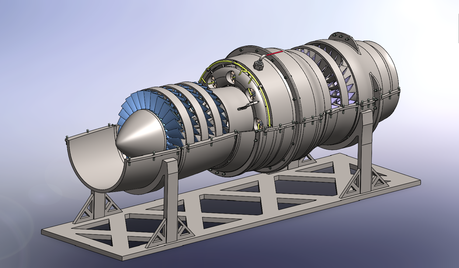 Open-casing CAD assembly of the conceptual axial-flow turbojet.