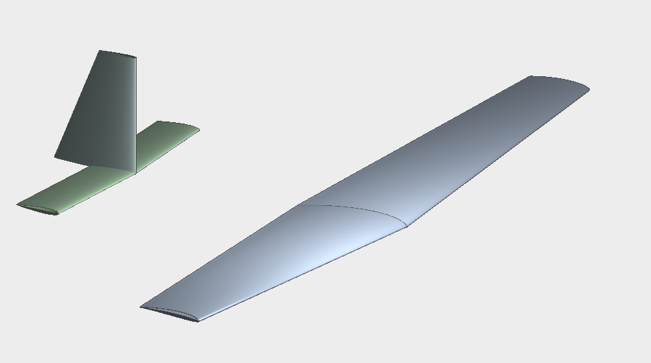 XFLR5 model of the stable electric UAV with wing and tail surfaces.